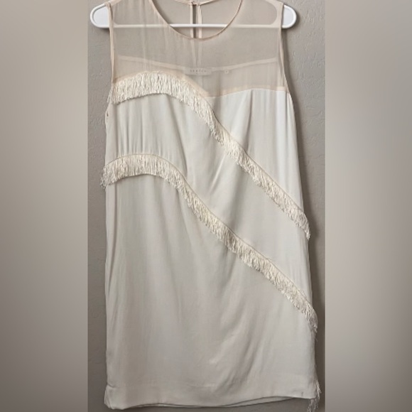 Sandro White/Cream Paris Rosalbla Fringe Tassel Mini Dress Size 1 - Picture 1 of 7